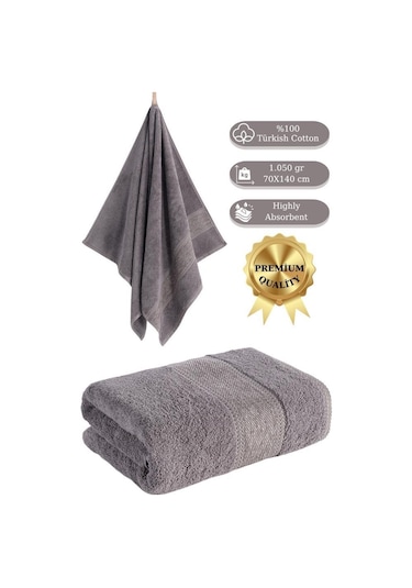 %100 Cotton Saç Havlusu Maura 70x140 Cm Gri