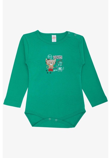 Breeze Erkek Bebek Çıtçıtlı Zıbın Body Ressam Kedicik Baskılı 9 Ay-3 Yaş, Yeşil-yeşil Yeşil