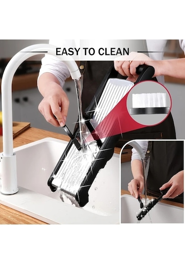 Dashanshop Temmys Manuel Sebze Doğrayıcı Ve Kesici With Brush Gloves Ayarlanabilir Paslanmaz Çelik Bıçaklar Mutfak Rendesi Meyve Patates Soğan 1 Parça