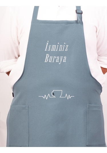 Mutfak Önlüğü Kişiye Ve İsme Özel Nakışlı Mutfak Önlüğü Fincan Farklı Renkler Mavi