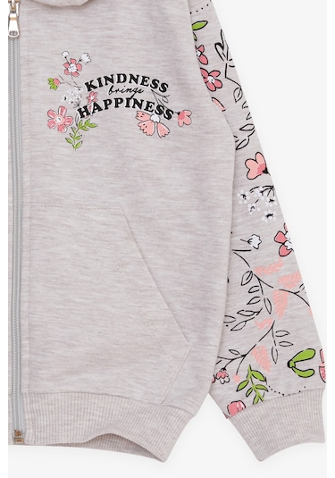 Breeze Kız Çocuk Hırka Çiçek Baskılı 1-4 Yaş, Bej Melanj