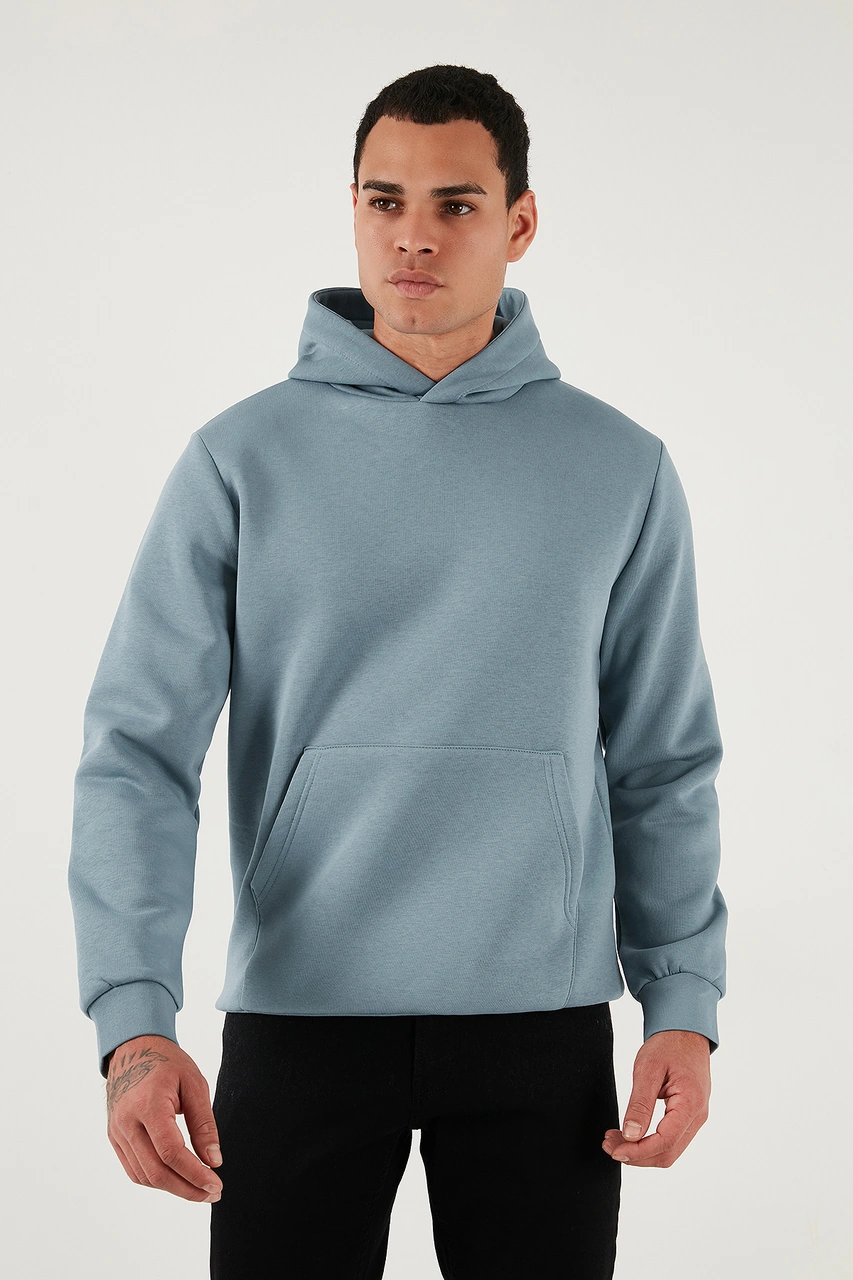 Buratti Regular Fit Kapüşonlu Kanguru Cepli Içi Tüylü Yumuşak Şardonlu Erkek Sweat 5905281 Mavi