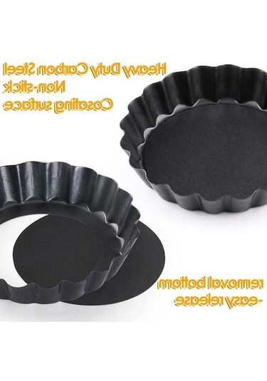 Bloomnest 12 Parça 4 İnç Mini Tart Tavaları, Yapışmaz Çıkarılabilir Altlı Tart Kalıpları, Pişirme Seti Siyah