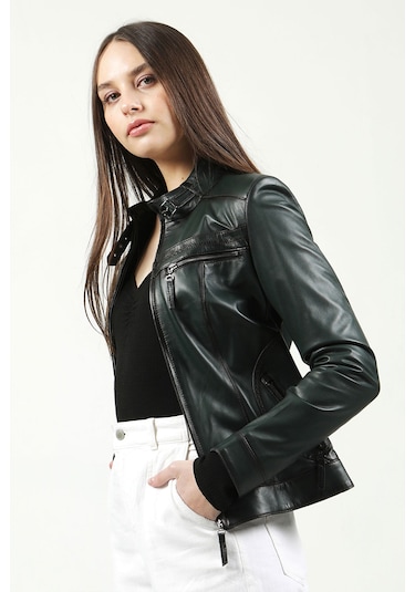 Dericlub Yb-2107 Gerçek Deri Kadın Mont Yeşil