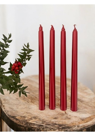 Denic 2 li Metalik Kırmızı ve İnci Beyaz  Şamdan Mum  Konik Mum