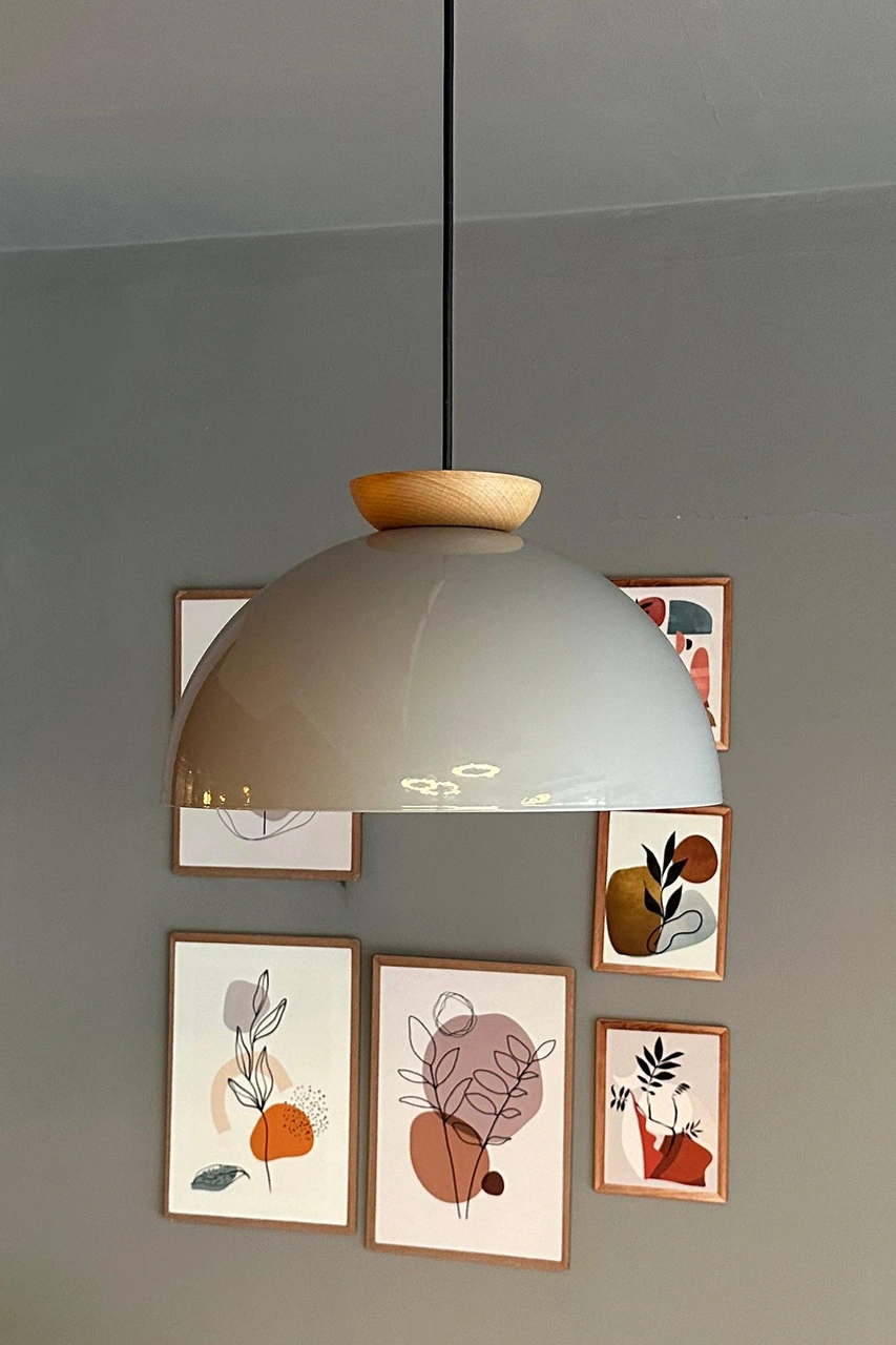 Yimpi Gri Avize Ahşap Tekli Sarkıt Salon Kuaför Cafe Dekoratif Aydınlatma Pastane Gri