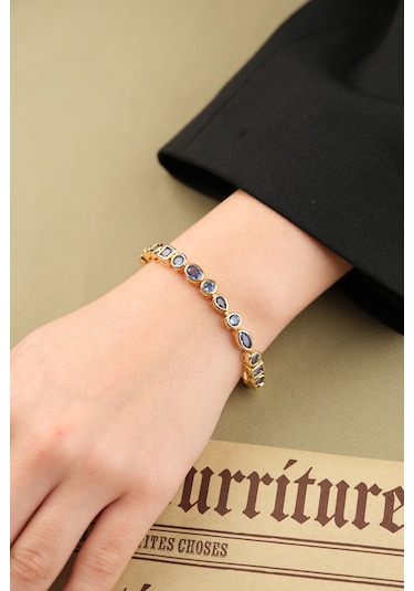 Çildan Womens Gold Özel Tasarım Mavi Taşlı Göz Ve Damla Detaylı K Altın - Gümüş - Rose