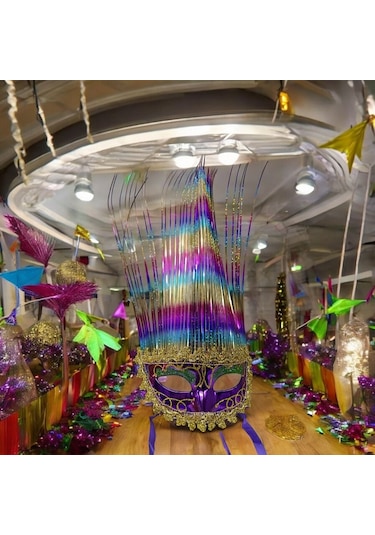 Yılbaşı Parti Maskesi Mor Simli Balo Maskesi Kına Gecesi Maskesi Doğum Günü Maskesi Kutlama Maskesi Renkli Gün Işığı