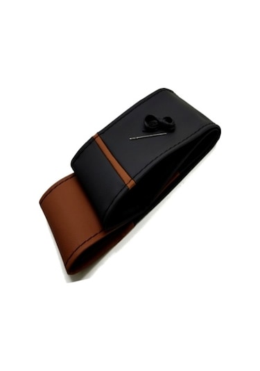 Dikmeli Deri Direksiyon Kılıfı İki Renkli Yüzüklü Kahve-Siyah Esnek Kokusuz