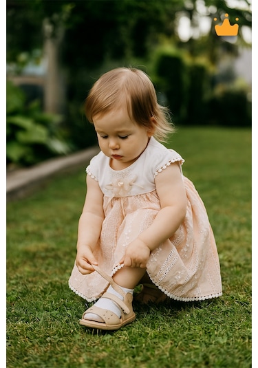Babyhola Bayramlık Kız Bebek Elbise Nakış Işlemeli Somon 13108 Göründüğü Gibi