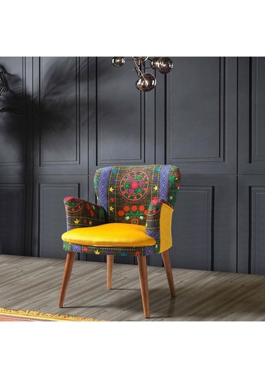 Kayser Home Çay Seti Koltuk Takımı Oturma Grubu Balkon Ofis Bahçe Mobilya Etnik Desen Nubuk Kumaş Sarı Sarı