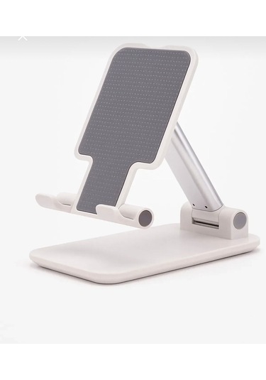 Ayarlanabilir Telefon Standı Katlanabilir Masaüstü Tutucu Kaymaz Silikon Tabanlı Metal Gövdeli Stand Beyaz