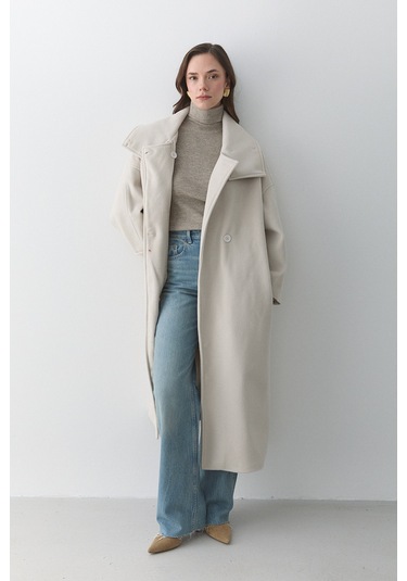 Taş Vittoria Düğmeli Yaka Kaban - 2511 Taş