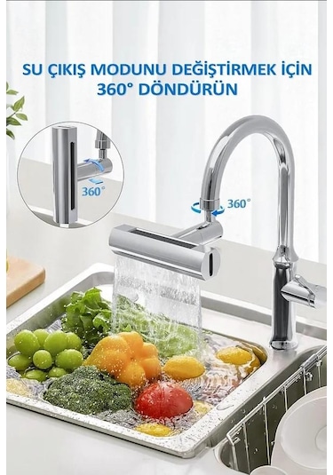 Krom Tasarruflu 4 Modlu Ayarlanabilir Musluk Başlığı Lavabo Batarya Fiskiye Ucu Perlatör