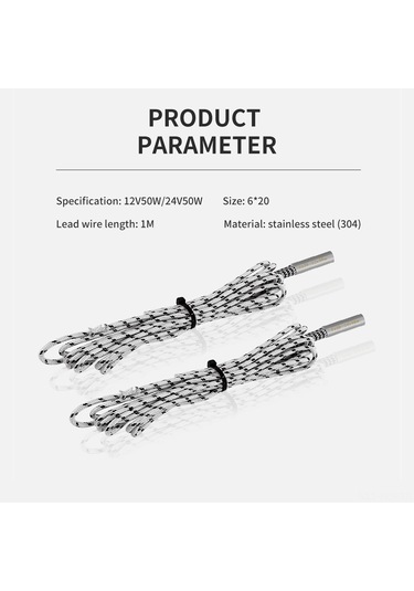 Fosenze 304 Paslanmaz Çelik 24v 50w 1m Lityum Kablo 6x20mm 3d Yazıcı Isıtıcı Rodu Tekli Paket