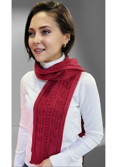Tezzgelsin Kadın Triko Örgü Atkı Bordo
