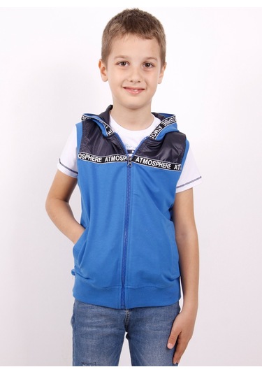 Toontoy Erkek Çocuk Şeritli Kapüşonlu Yelek Saks