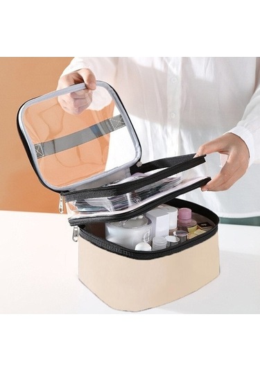 Ankaflex Deri Çift Bölmeli Seyahat Makyaj Çantası