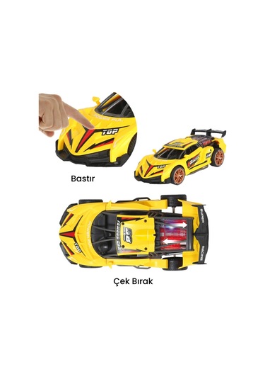 Sürtmeli Sesli Işıklı Spor Arabalar 18 Cm - Sarı Sarı