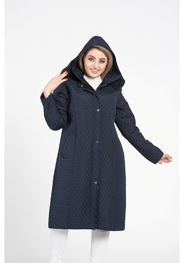 Vetre Kadın Kapitone Mont (105 Cm) Lacivert Büyük Beden 1018 Çok Renkli