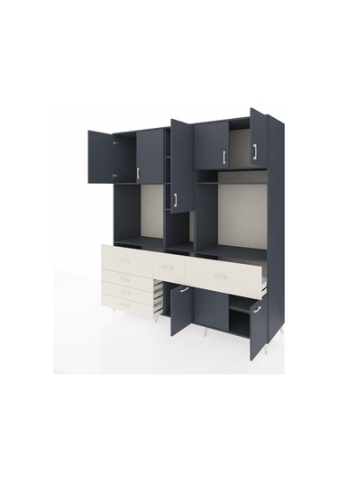 Kronos Dolap 10 Raflı 6 Çekmeceli 8 Kapaklı 220x59x243 Antrasit-antrasit/aytaşı Antrasıt/aytası