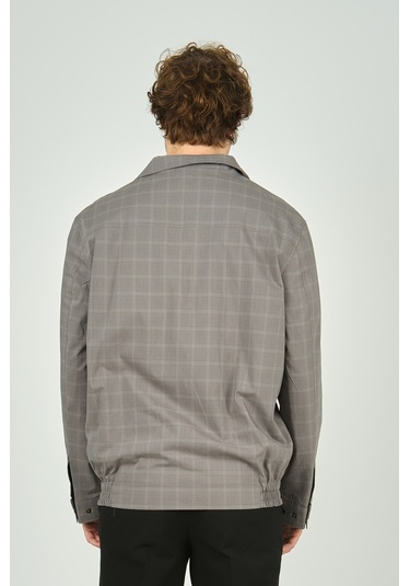 Lucas Erkek Ekoseli Gömlek Yaka Mevsimlik Spor Mont 3718 Gri Gri