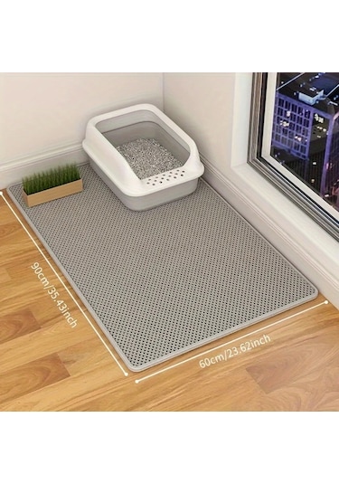 Honeybeeshop Siyah 70x120 Ekstra Büyük Çift Katmanlı Kedi Kumu Matı Eva Malzeme Sıçrama Önleyici Ve Sızdırmaz Tasarım