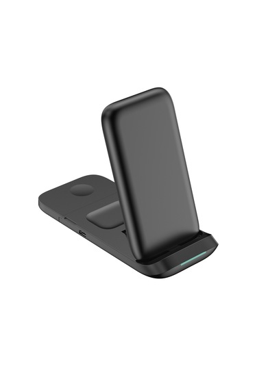 Dofolink 15w Folding 3-in-1 Kablosuz Şarj Cihazı - Telefon, Saat Ve Kulaklık İçin Simultane Şarj - Siyah