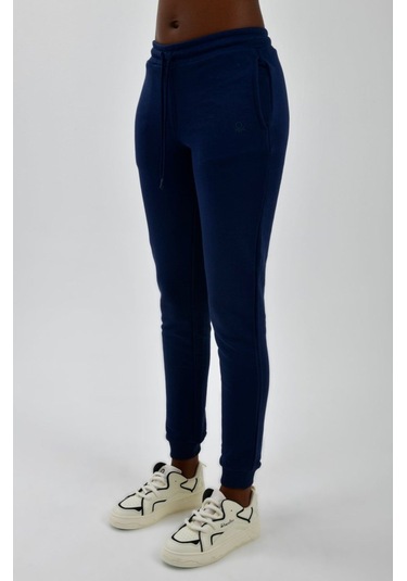 Kadın Yanları Cepli Beli Büzgülü Jogger Eşofman Altı Lacivert