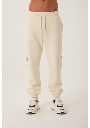 Quhox Erkek 3 İplik Jogger Eşofman Altı Ekru