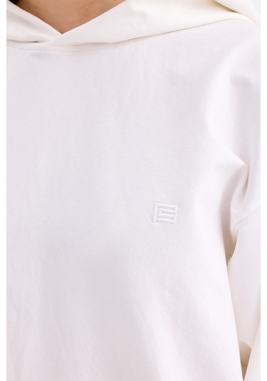 Pastelastore Pamuklu Kapüşonlu 2 İplik Baharlık Oversize Sweatshirt Ekru