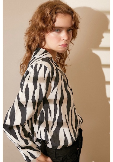 Never More Zebra Desen Modal Gömlek Zebra Desen/siyah Çok Renkli