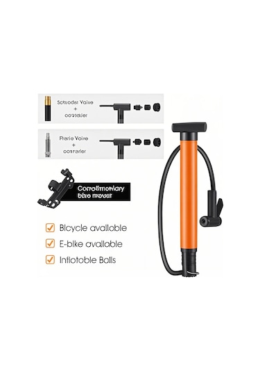 Ranyeek West Bıkıng Portatif Bisiklet Pompası, Bisiklet Ve Basketbol Topu Şişirme, 90psı, Turuncu Turuncu