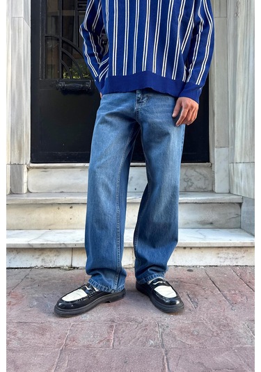 Flaw Çizgili Baggy Fit Mavi Mavi