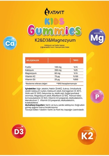 Atavit Kids D3 K2 Magnezyum 60 Gummies 2 Adet