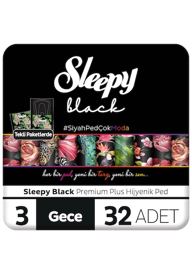 Sleepy Black Premium Plus Hijyenik Ped Gece 32 Adet