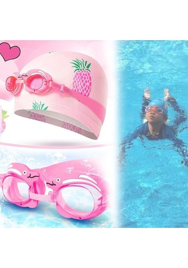 Artfulabode Yüzme Yüzme Yüzme Tıkacı Sones Seti Şapkası Pembe Kulak Klipsi Gözlüğü Çocuk Burun Arada Ananas 3'ü 1 + + Cl Çok Renkli