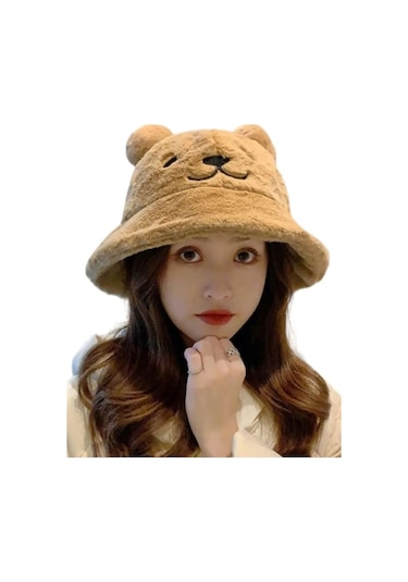 Mood Agenda Kadın Sevimli Ayı Kulak Peluş Bucket Şapka Camel