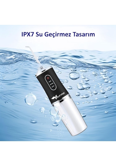 Valkyrie Şarj Edilebilir 4 Başlıklı Taşınabilir Diş Protez Bakım Ve Ağız Duşu Yüksek Kapasite Siyah