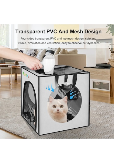 Funadd Pet Banyo Kurutma Kutusu Taşınabilir Katlanır Kurutma Kafesi, 5kg'a Kadar Evcil Hayvanlar İçin Uygun Gri