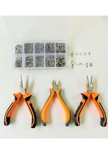 KUTULU METAL SET 5 - 970 ADET KÜPE KOLYE BİLEKLİK YAPIM SETİ TAKI MALZEMELERİ PENSELİ