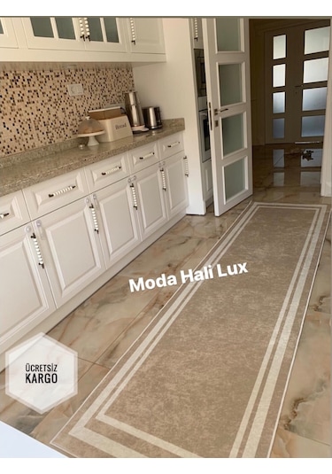 Pasa Krem Beyaz Kaymaz Tabanlı Halı Yolluk Makinede Yıkanabilir