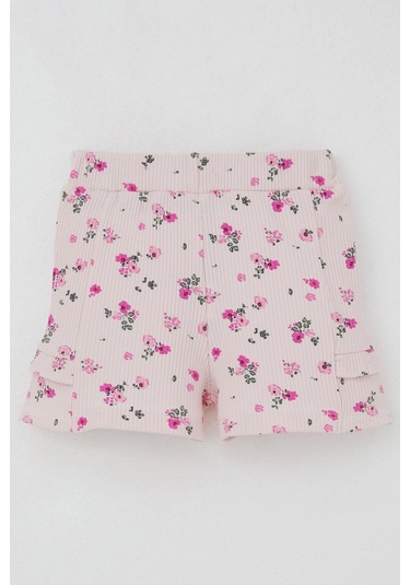 Breeze Kız Bebek Şortlu Takım Çiçek Baskılı Kelebek Nakışlı Düğme Aksesuarlı 6 Ay-2 Yaş, Pembe Pembe