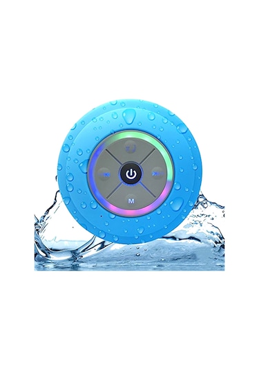 Jeemson Mavi Ipx4 Su Geçirmez Mini Bluetooth Hoparlör Q9 - Led Işık, Fm Radyo, Tf Kart, Elden Öte Arama, Sıçrama Çubuğu İle Banyo, Havuz, Seyahat