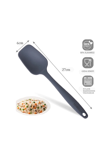 Silikon Kaşık Spatula Seti 6lı Yanmaz Yapışmaz Çizmez Gri 27cm