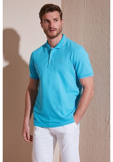 Buratti % 100 Pamuk Düğmeli Regular Fit Erkek Polo Yaka T Shirt 5902118 Aqua-Mavi