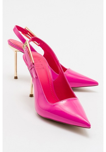 Luvishoes Labin Fuşya Rugan Tokalı Kadın Yüksek Topuklu Ayakkabı Fuşya