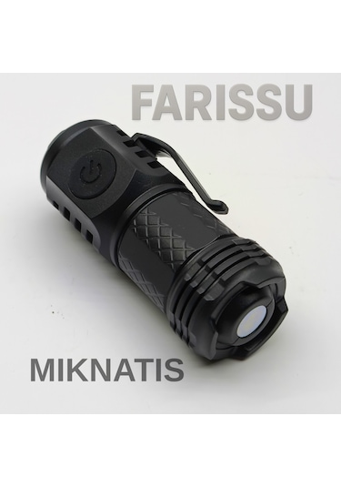 3 Led'li Güçlü Mini El Feneri Şarj Edilebilir Type-c Siyah