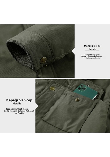 Rüzgar Geçirmez, Sıcak, Kalınlaştırılmış Yün Ceket Mavi