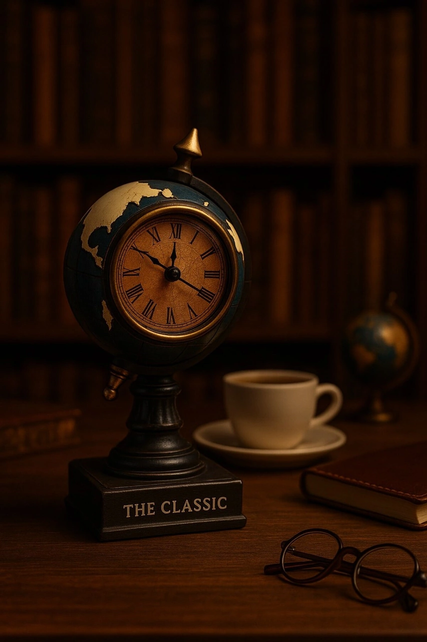 Çalışma Masanıza Klasik Asil Tasarım Nostaljik Masa Saati Biblosu Dünya Küresi Antika Saat 19 Cm-m Renkli